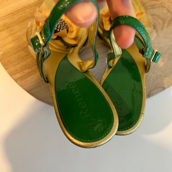 Green Yellow Sunflower Embellished Open Toe Kitten Heel Ankle Strap Size 9.5 - Picture 12 of 13